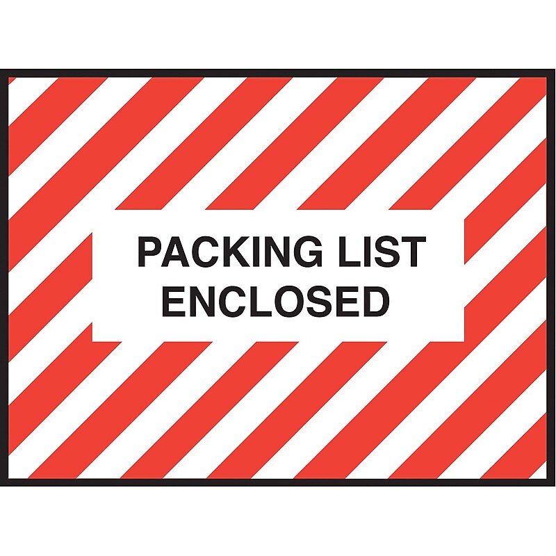 Packing List Envelopes, 4-1/2" x 6", Red Striped Full Face "Packing List Enclosed", 1000/Case image 1