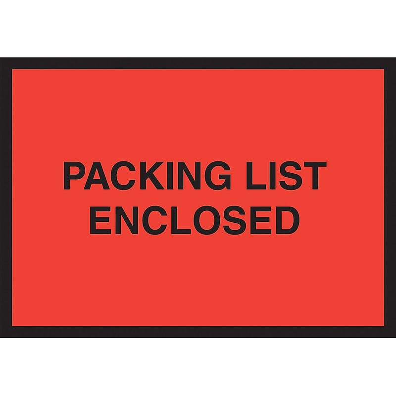 Packing List Envelopes, 4-1/2" x 6", Red Full Face/Open End "Packing List Enclosed", 1000/Case image 1
