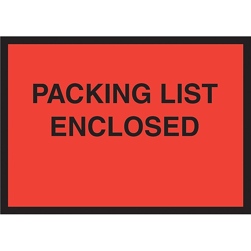 SI Products Packing List Envelopes, 4.5" x 6", Red Full Face, "Packing List Enclosed", 1000/Case (PL413) image 1