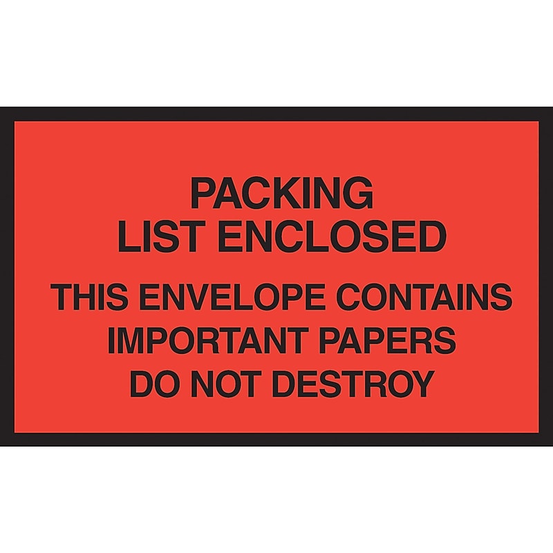 Packing List Envelopes, 7" x 6", Red Full Face "Packing List Enclosed", 1000/Case image 1