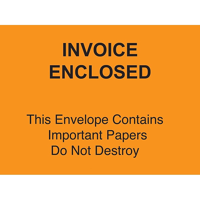 Packing List Envelopes, 4-1/2" x 6" Orange Full Face "Invoice Enclosed-Do Not Destroy", 1000/Case image 1