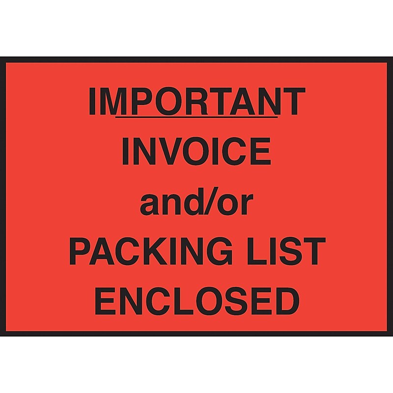Packing List Envelope, 4-1/2" x 6", Red Full Face "Important Invoice/Packing List Enclosed", 1000/Case image 1