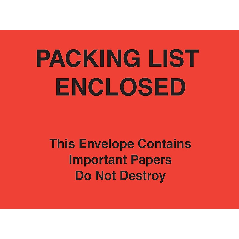 Packing List Envelopes, 7" x 6", Red Paper Face "Packing List Enclosed-Do Not Destroy", 1000/Case (PL483) image 1