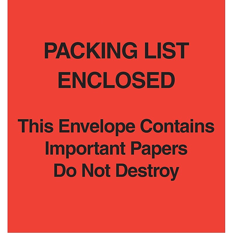 Packing List Envelopes, 5" x 6", Red Paper Face "Packing List Enclosed-Do Not Destroy", 1000/Case (PL485) image 1