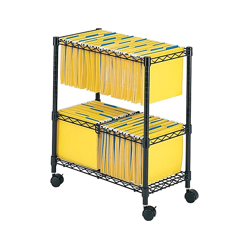 Safco 2-Shelf Metal Mobile File Cart with Swivel Wheels, Black (5278BL) image 1