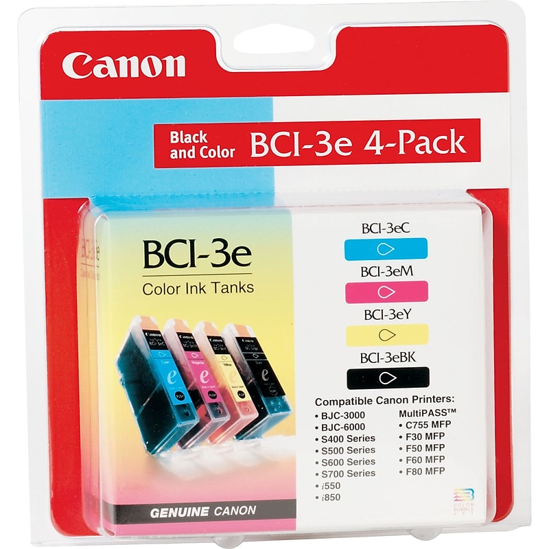Canon 3e Black/Cyan/Magenta/Yellow Standard Yield Ink Cartridge, 4/Pack (4479A230) image 1