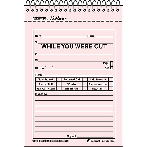 Shop Staples for Rediform Message Pad, 4" x 6", Pink, 1 Pad/Pack (47296)