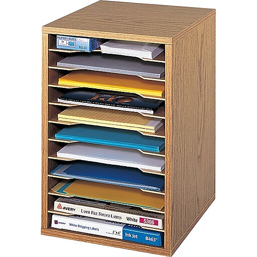 Safco® Vertical Desktop Sorter, 16"H x 10 3/4"W x 12"D, Medium Oak