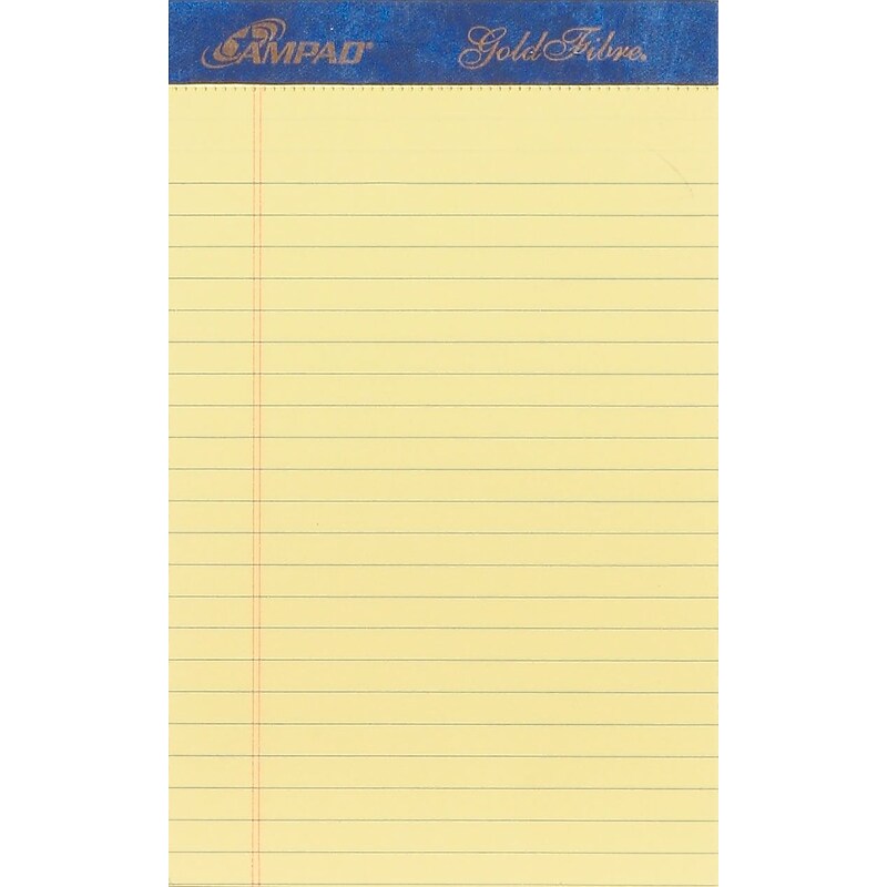 Ampad® Gold Fibre®, 5" x 8", Canary, Perforated Notepad, Medium Ruled, 12/Pack image 1