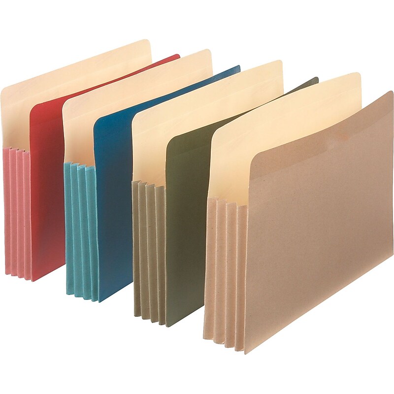 Pendaflex Earthwise 100% Recycled Reinforced File Pocket, 3 1/2" Expansion, Letter Size, Assorted, 4/Pack (90164) image 1