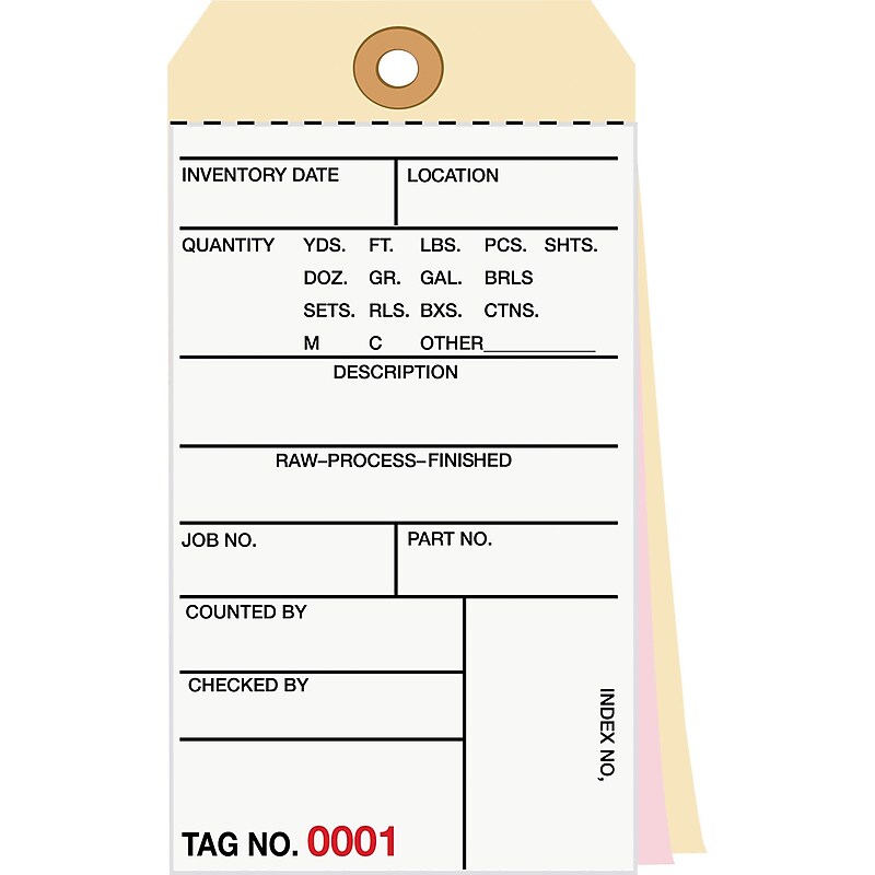 3 Part Carbonless Numbered Inventory Tags, 6 1/4" x 3 1/8", 2,000-2,499, 500/Case image 1