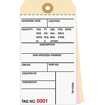 3 Part Carbonless Numbered Inventory Tags: 500-999, 500/Case