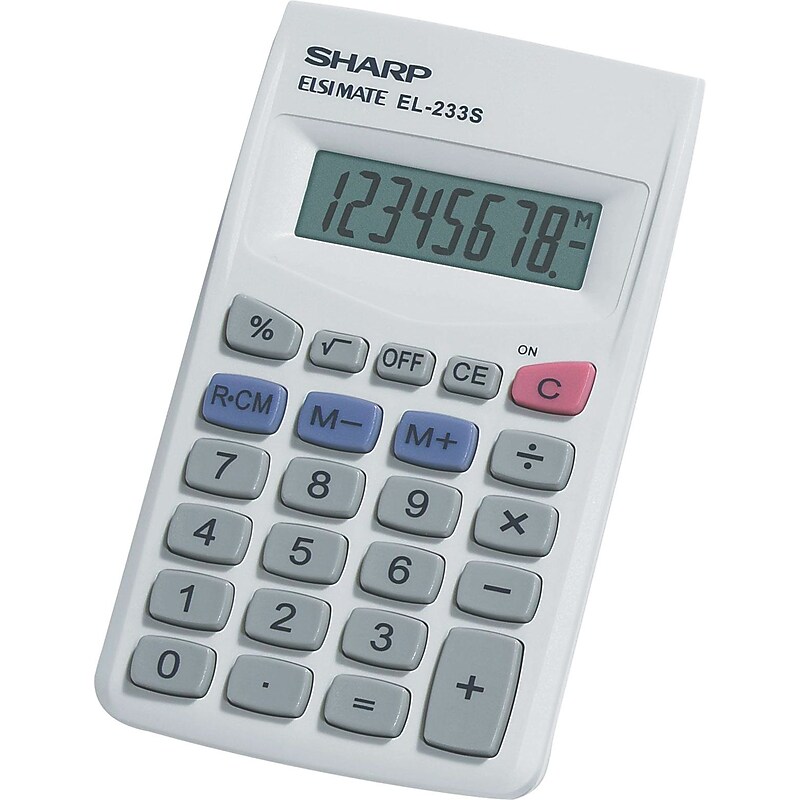 Sharp Elsi Mate EL233S 8-Digit Pocket Calculator, 160/Box, White image 1