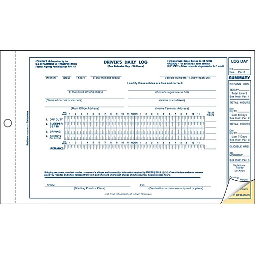 Rediform® Carbonless Driver's Daily Log Forms, 51/2" x 83/4", 2 Part