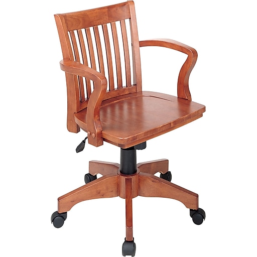 Office Star™ Wood Bankers Office Chair, Fruitwood Finish, Fixed Arm 