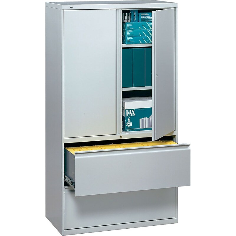 HON® 700 Series 2 Drawer Lateral File Cabinet w/Roll-Out & Posting Shelves, Light Grey, Letter/Legal, 36"W (HON785LSQ) image 1