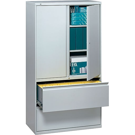 Hon 700 Series 2 Drawer Lateral File Cabinet W Roll Out Posting Shelves Light Grey Letter Legal 36 Hon785lsq Staples