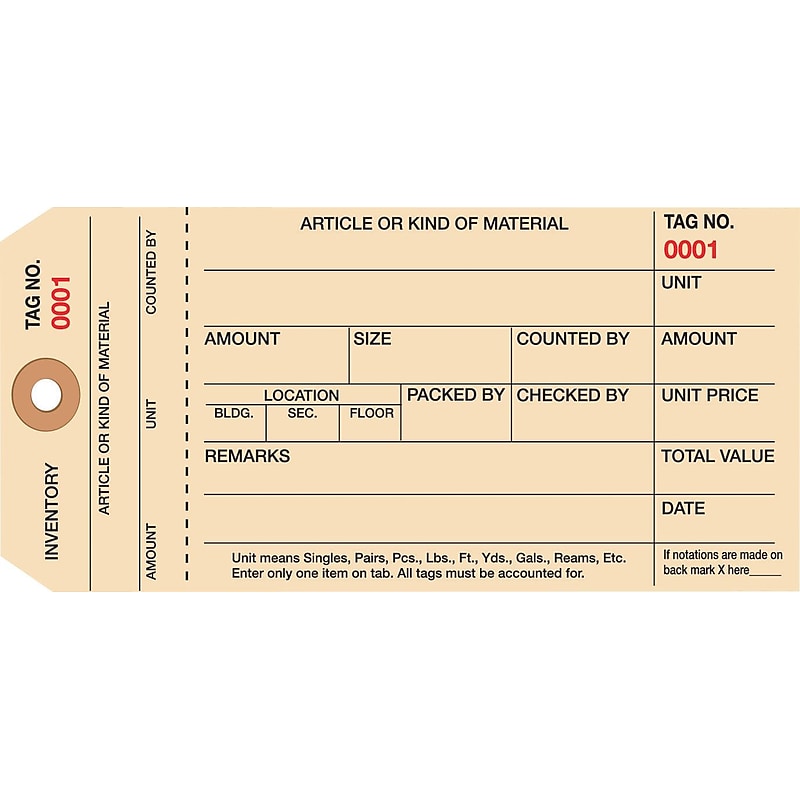 1 Part Stub Style Numbered Inventory Tags: 0-999, 1000/Case image 1