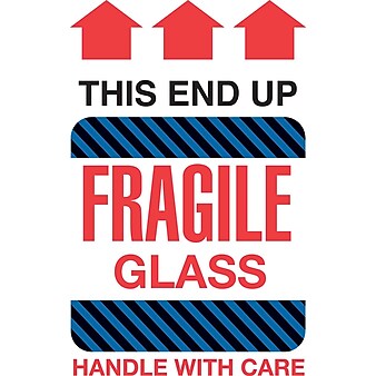 Tape Logic This End Up Fragile Glass Staples® Shipping Label, 4" x 6", 500/Roll