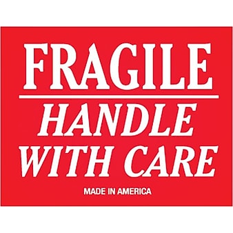 Tape Logic Labels, "Fragile - Handle With Care", 3" x 4", Red/White, 500/Roll