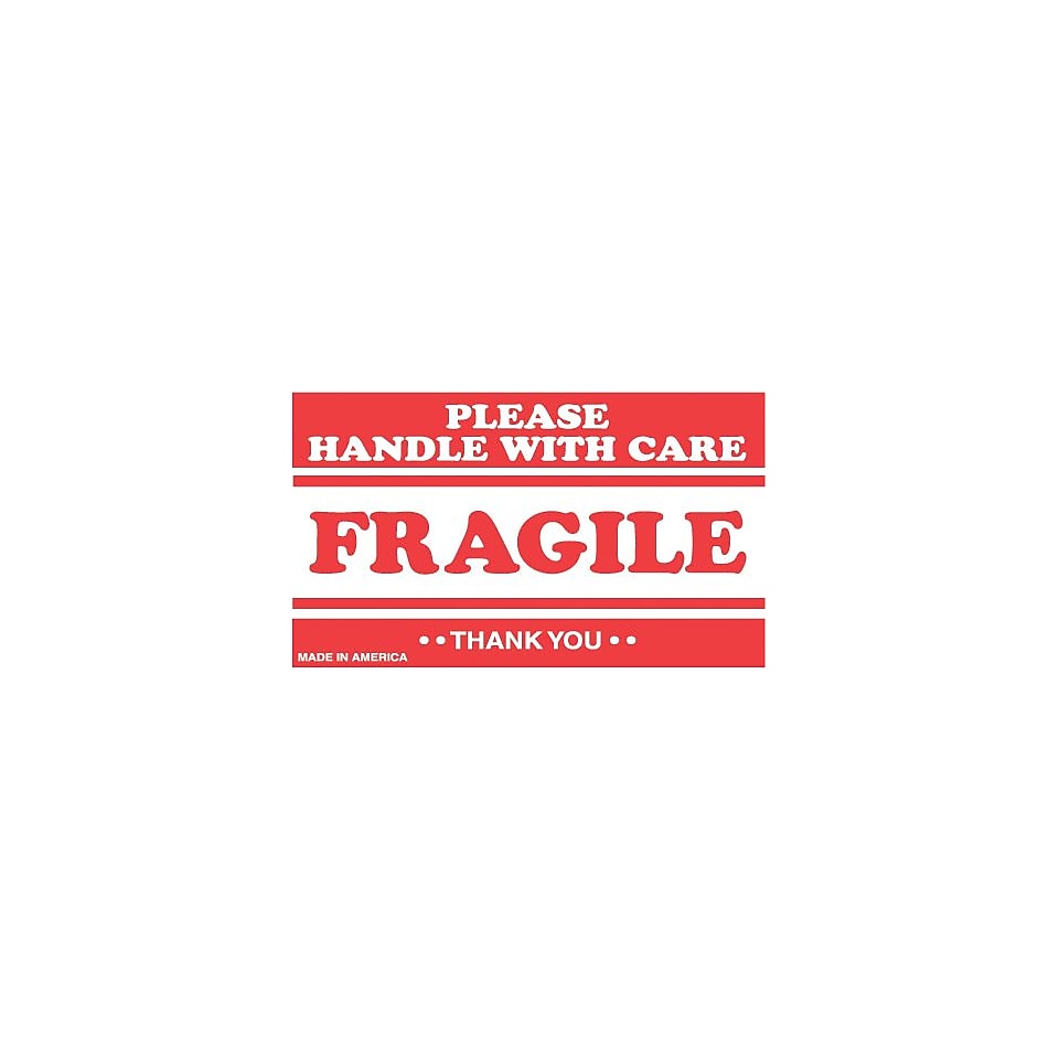 Tape Logic Fragile Please Handle with Care Shipping Label, 3 x 5, 500/Roll