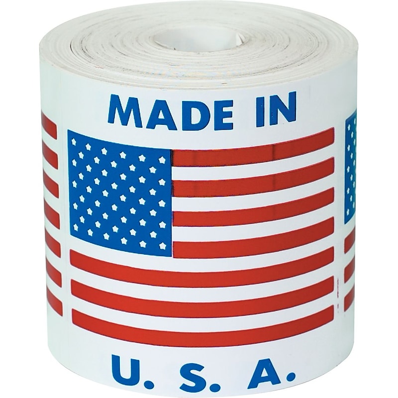 Tape Logic Labels, "Made in U.S.A., 2" x 2", Red/White/Blue, 500/Roll (USA304) image 1
