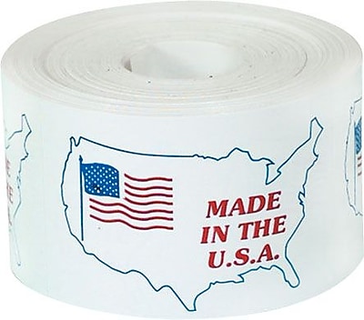 Tape Logic Labels, "Made in the U.S.A.", 3" x 4-1/2", Red/White/Blue, 500/Roll (USA503)