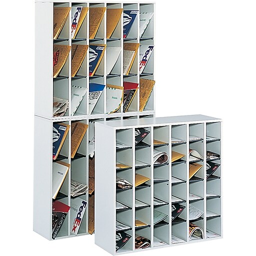 Safco 12"D Compressed Wood Mail Sorter, Gray/Black, 36 Compartments