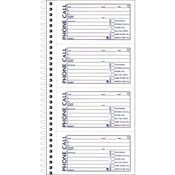 Adams Phone Message Book 2-Part Spiral Bound 400 Sets S1187D Carbonless 8.06 x 11 Inch White and Canary 4 Messages per Page
