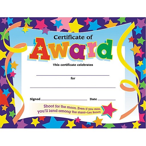 Trend Enterprises "Certificate of Award" Certificates, Assorted Colors, 8 1/2"H x 11"W, 30/Pack