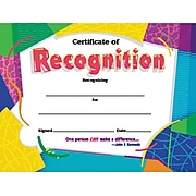 Trend Enterprises© Certificate of Recognition Award, Assorted Colors, 8 1/2"H x 11"W, 30/Pk
