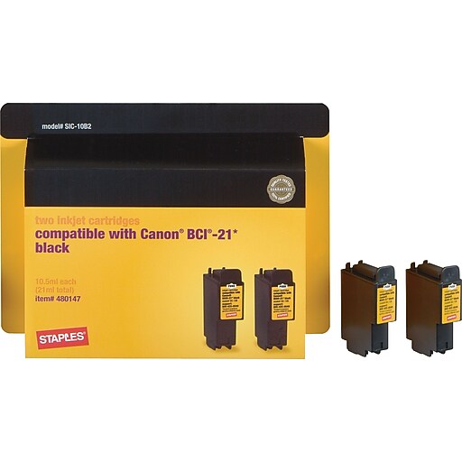 Staples® Compatible Inkjet Cartridges for Canon BCI21, SIC10B2, Black