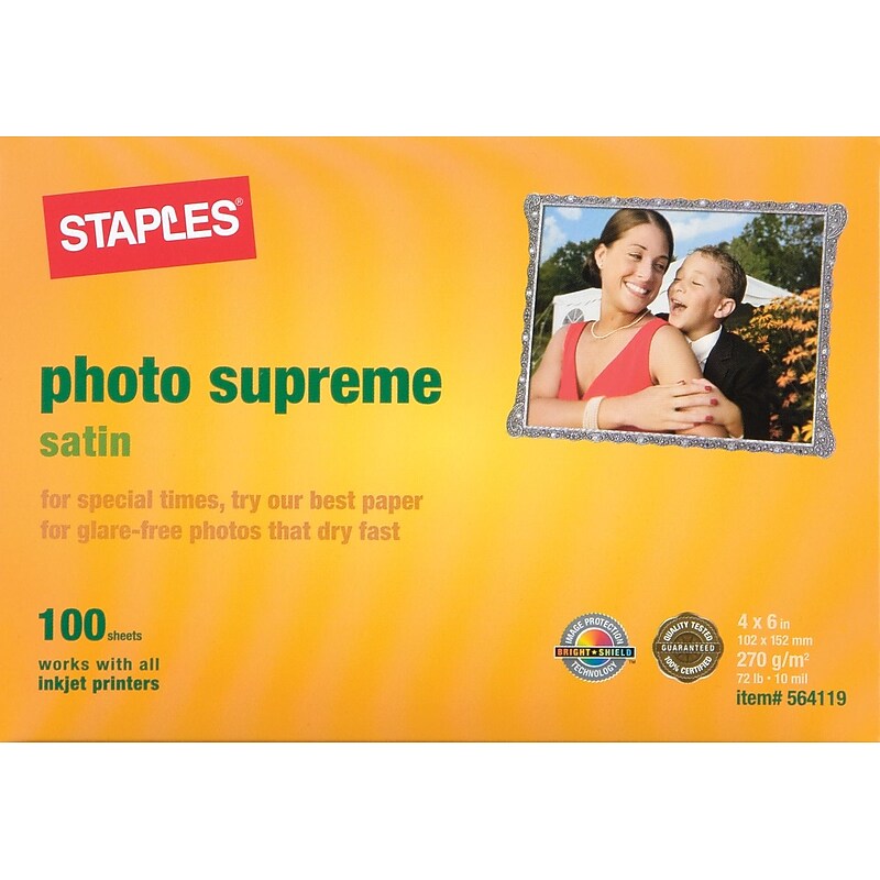 Staples® Staples Ultra Premium Photo Paper, 11.5 mil, 4" x 6", 100 Sheets/Pk image 1