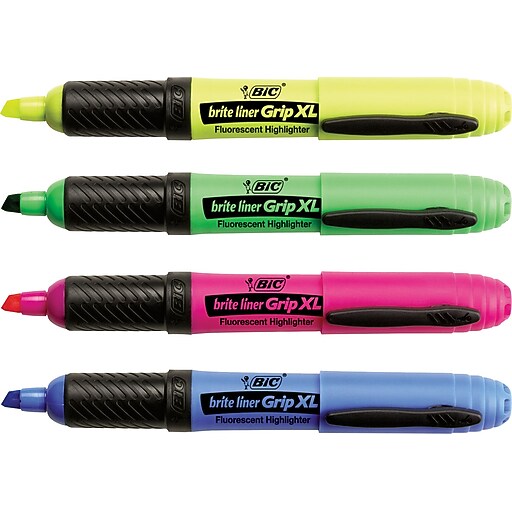 BIC® Brite Liner Grip™ XL Highlighters, Chisel Tip, Assorted Colors, 4