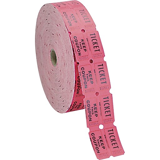 Staples Double Ticket Roll, Red, 2000/Roll, 1 Roll Staples