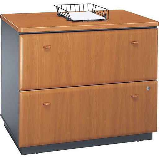 bush business furniture cubix 36w lateral file cabinet, natural  cherry/slate, (wc57454psu)