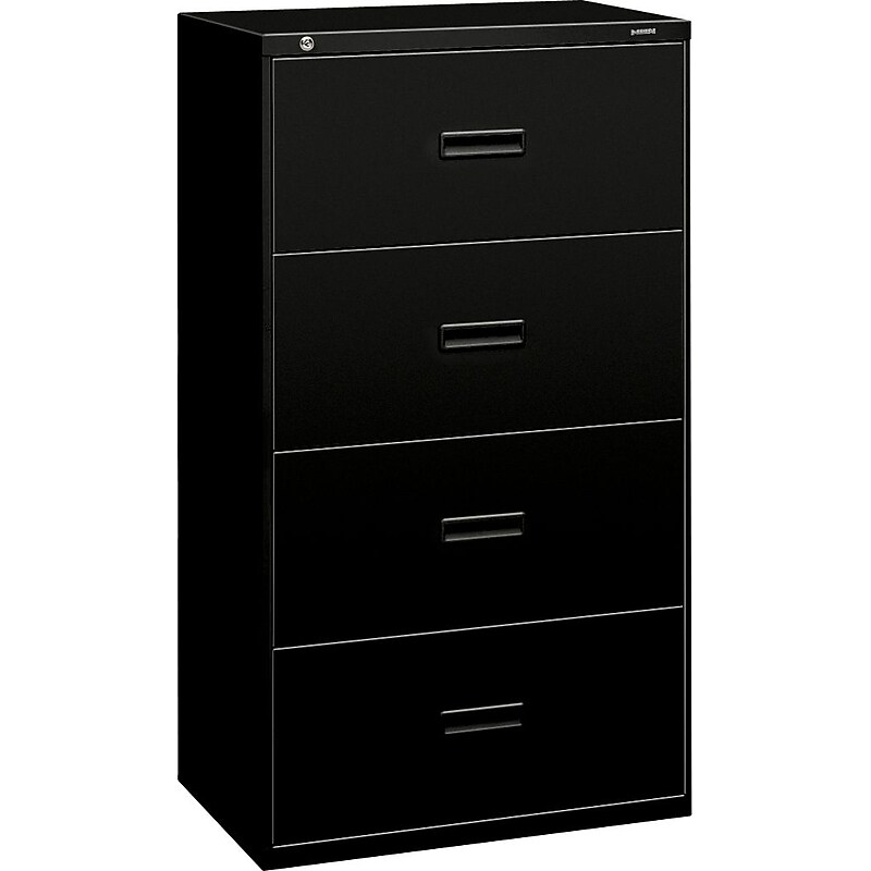 HON Lateral File, 4 Drawers, Molded Pull, 30"W, Black Finish (BSX434LP) image 1