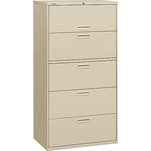 hon 500 series 5-drawer lateral file cabinet, locking, letter/legal, putty,  36" (h585ll)