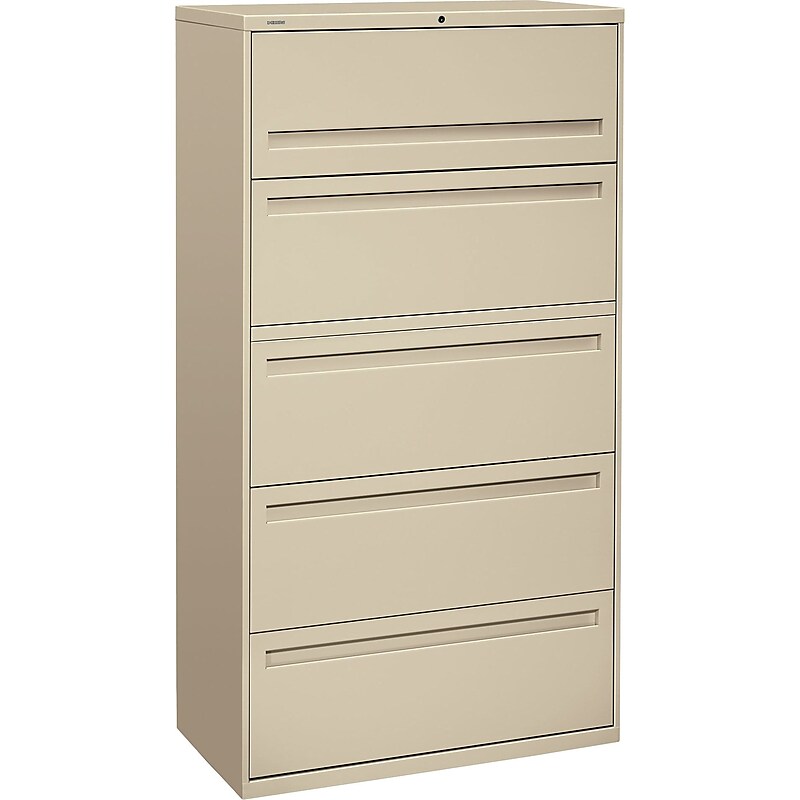 HON Brigade 700 Series 5-Drawer Lateral File Cabinet, Locking, Letter/Legal, Putty, 36" (HON-785LL) image 1