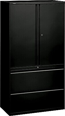 HON Brigade™ 800 Series Lateral File Cabinet with Storage, Letter/Legal, 2-Drawer, Black, 19 1/4"D