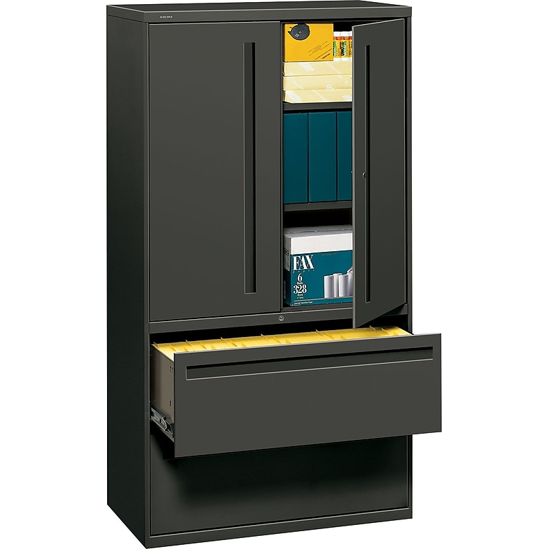 HON® 700 Series 2 Drawer Lateral File Cabinet w/Roll-Out & Posting Shelves, Charcoal, Letter/Legal, 36"W (HON785LSS) image 1
