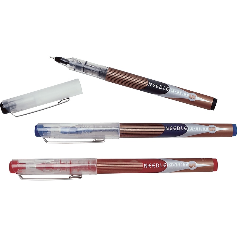 AbilityOne Skilcraft Needle Point Free Ink Rollerball Pens, Fine Point, Blue Ink / Blue Barrel, 12/Pk image 1
