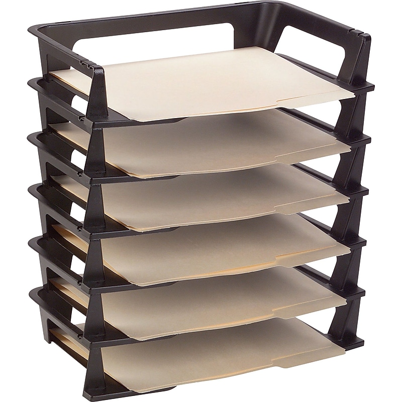 Rubbermaid® Stackable Side-Load Letter-Trays, Black, 6/Pack image 1