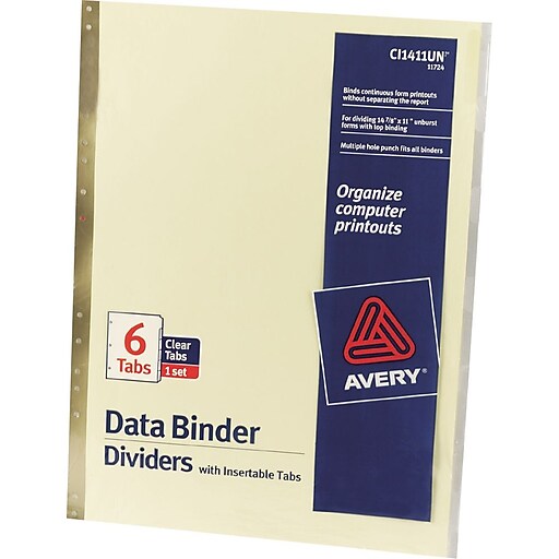 Avery® 11" x 147/8" Data Binder Insertable Tab Dividers, 6Tab, 1 Set/Pack at Staples