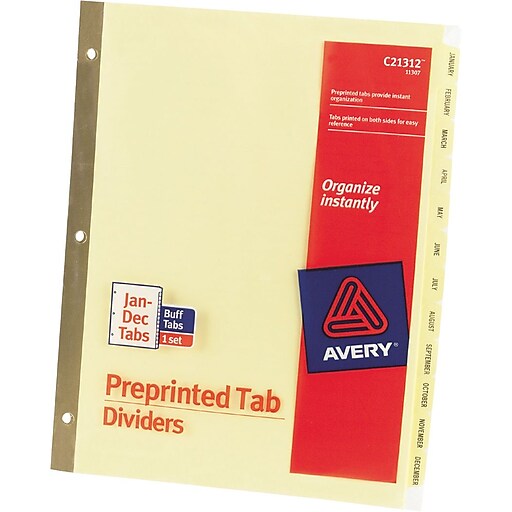 Avery® Gold Reinforced Preprinted Monthly Tab Dividers, JanDec Staples
