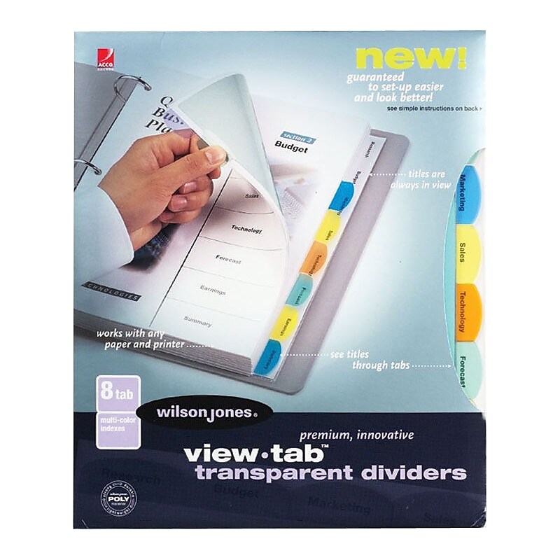 Wilson Jones® View-Tab® Transparent Dividers, 8-Tab Set, Multicolor (W55067) image 1