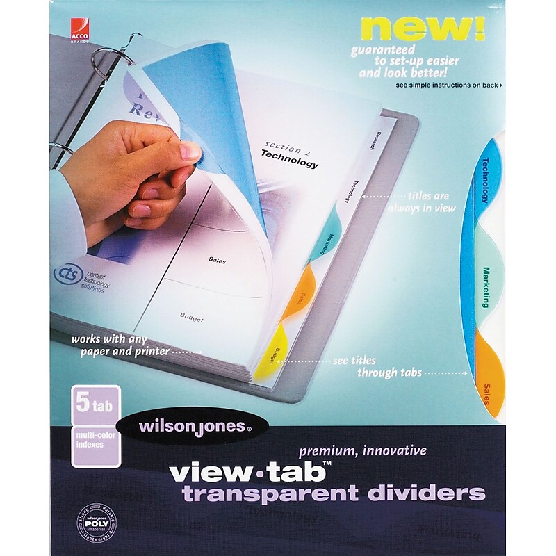 Wilson Jones View-Tab Blank Dividers, 5-Tab, Assorted Colors, Set (W55061) image 1