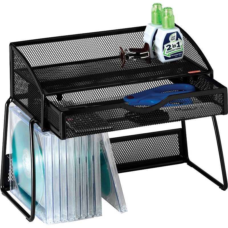 Rolodex Expressions Black Wire Mesh Desk Shelf with Drawer image 1