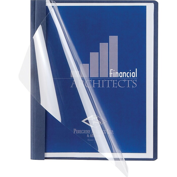 Oxford® Clear Front Report Covers with Linen Finish, Navy, 8 1/2