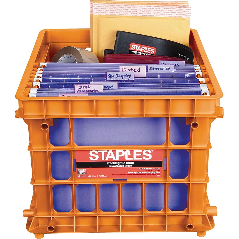 Staples® File Storage Crates, Orange image 1